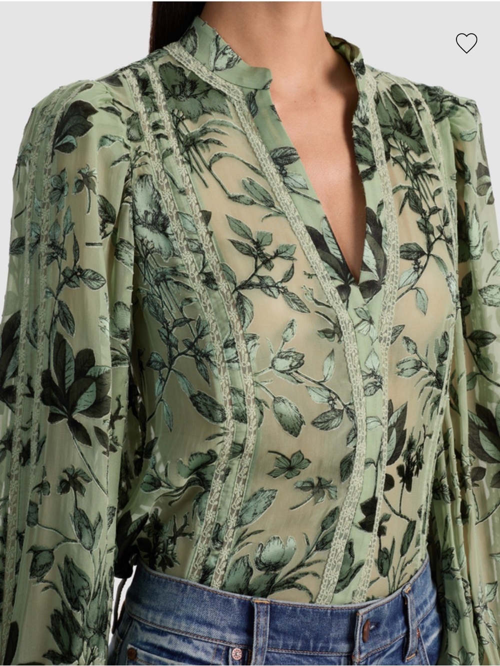 Alice and Olivia Mystic Garden Sage Lace Blouse - L